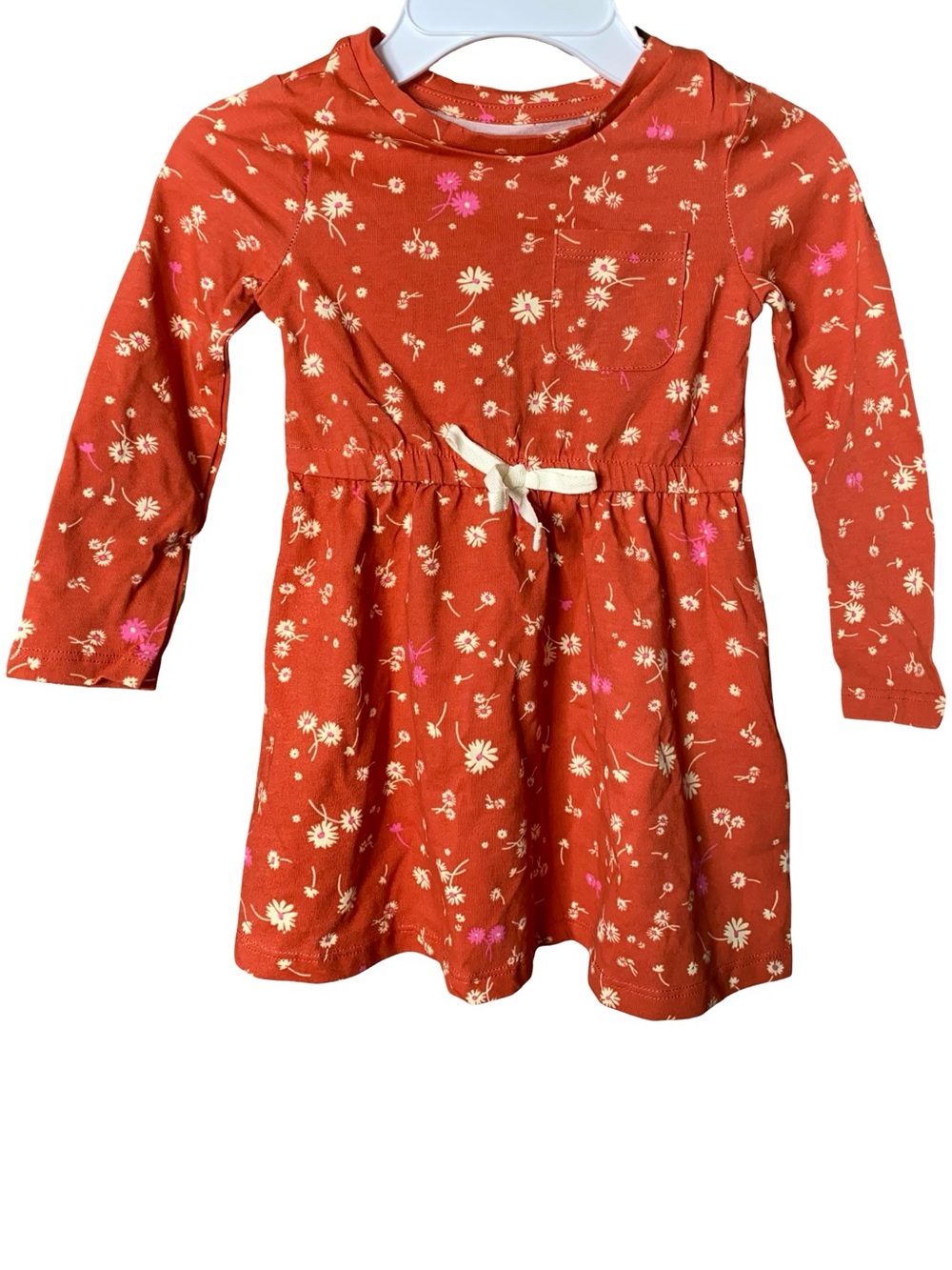 Amazon Essentials Girls Long Sleeve T-Shirt Dress in Orange Ditsy Floral Size 2T